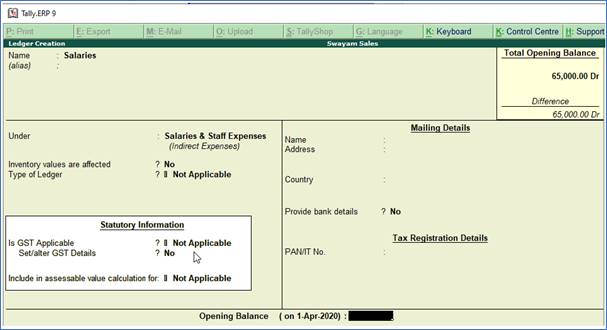 Creating Expenses and Income Ledgers without GST Compliance in Tally.ERP9